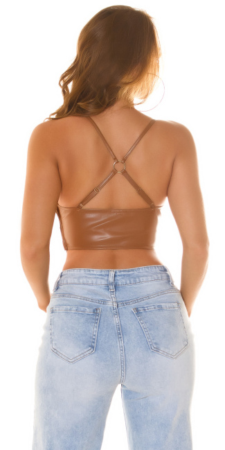 leather look Crop Top with lacing Brown